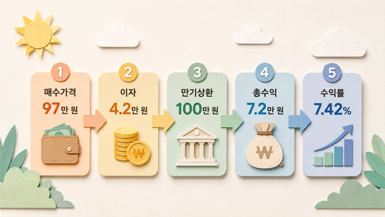 채권 수익률과 수익 구조를 표현한 일러스트
