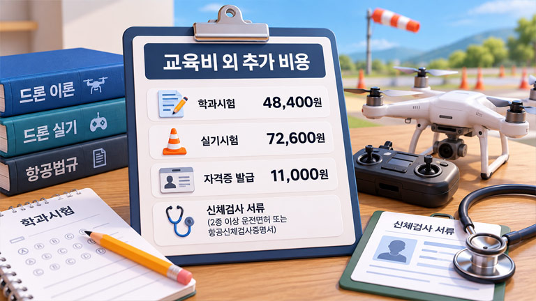 드론 자격증 학과시험·실기시험·자격증 발급 등 교육비 외 추가 비용 안내
