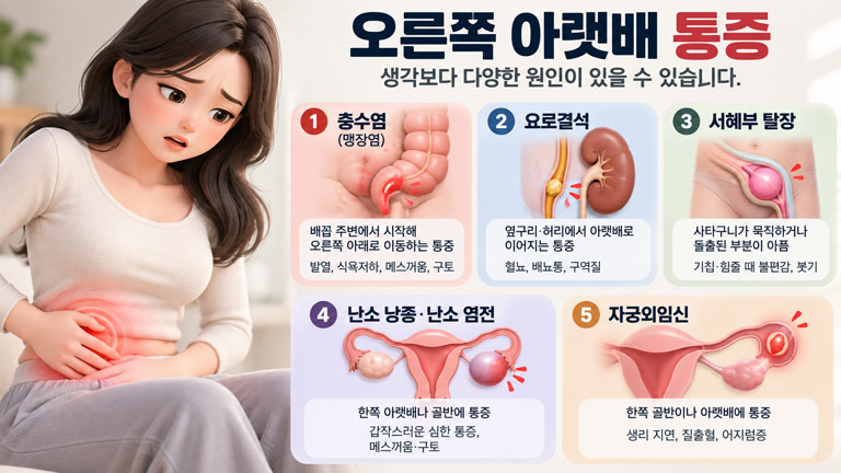 오른쪽 아랫배 통증의 주요 원인 5가지