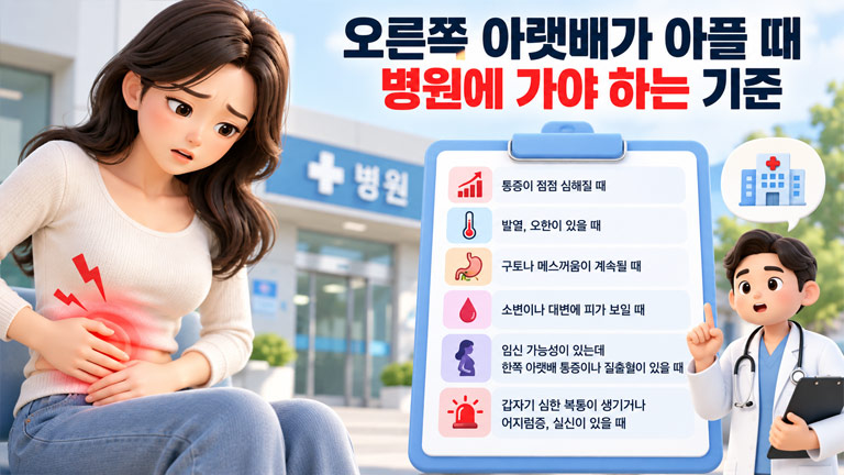 오른쪽 아랫배 통증이 있을 때 병원에 가야 하는 기준